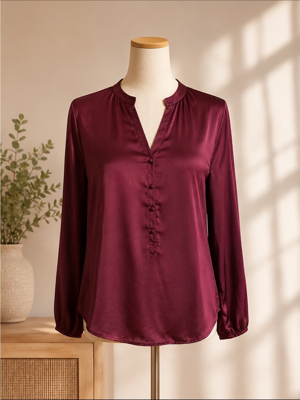 Satin V-Neck Blouses Maroon NWOT Size Small